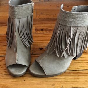 Tan fringe booties